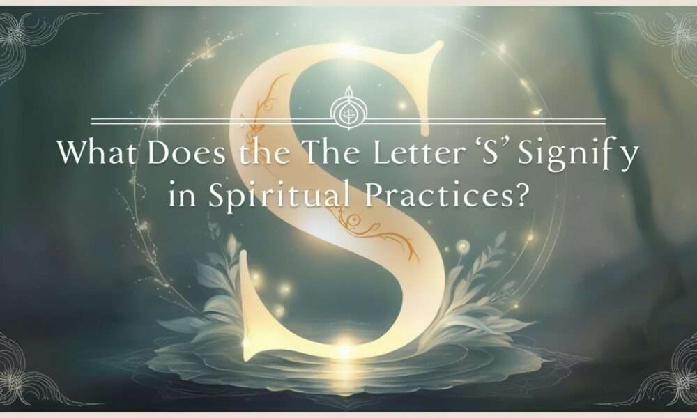 Mystical feature image for the article "What Does the Letter ‘S’ Signify in Spiritual Practices?" featuring a glowing, stylized letter ‘S’ surrounded by spiritual symbols and ethereal light, with the title prominently displayed.